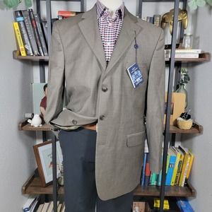 Stafford Men's Sport Coat Blazer Three Button‎ Solid Brown Wool Size 44L NEW